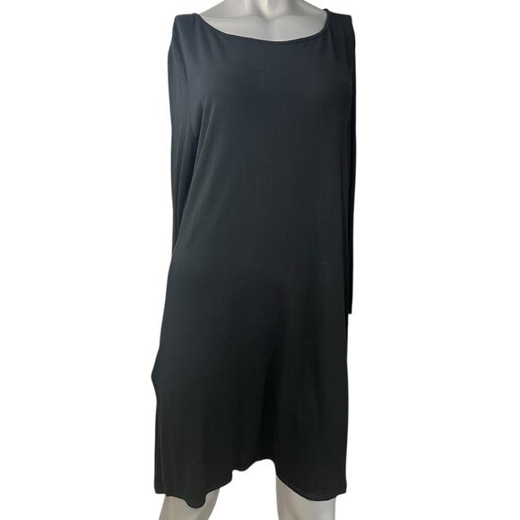 Eileen Fisher Tops - Eileen Fisher Black Scoop Neck Long Sleeve Splits Tunic Large Dress Quiet Luxury